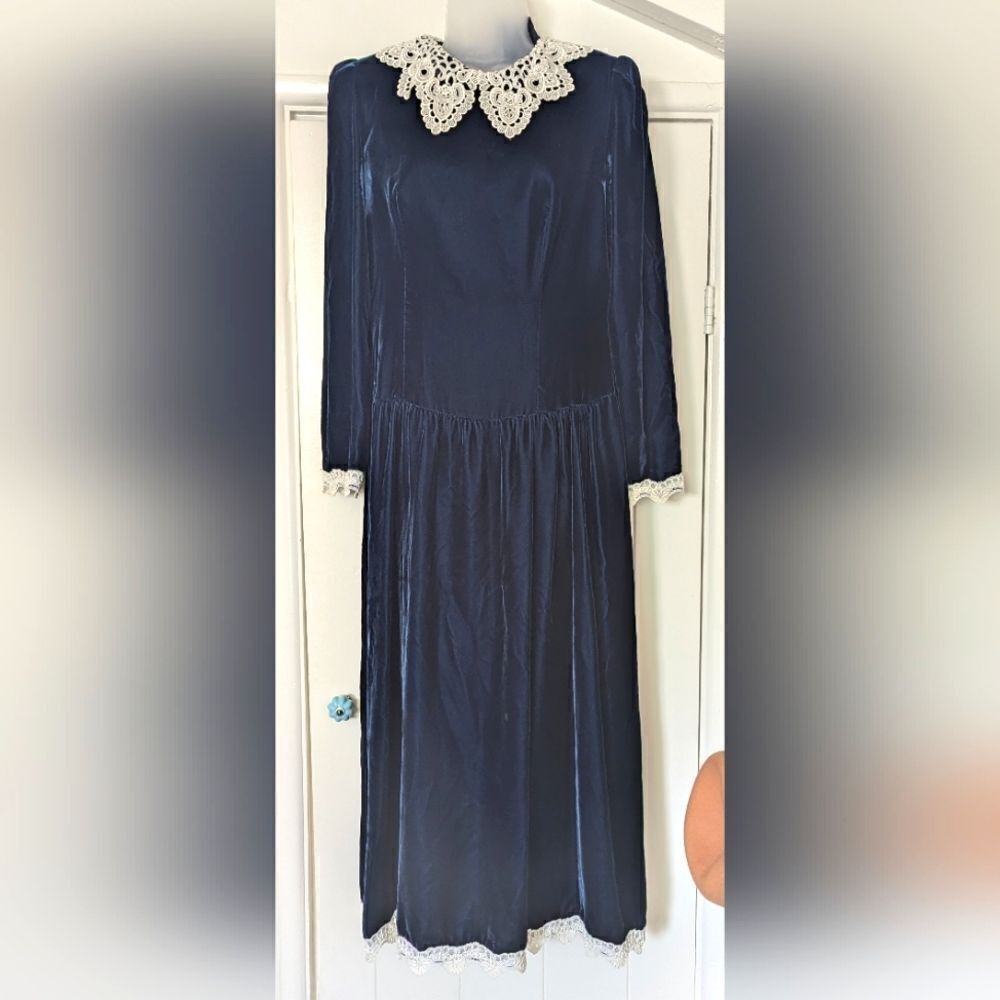 VTG Lanz RSVP Velvet Maxi Dress Whimsigoth Fairy Grunge Witchy Romantic 8